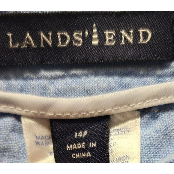 Lands' End Linen Cropped Pants Blue Lightweight Summer Casual Size 14P - Picture 3 of 6